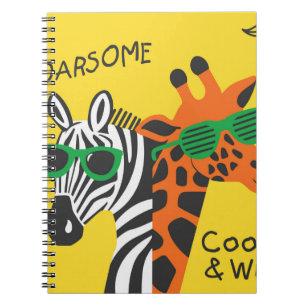 Cool zebra and giraffe wearing glasses on yellow b notebook