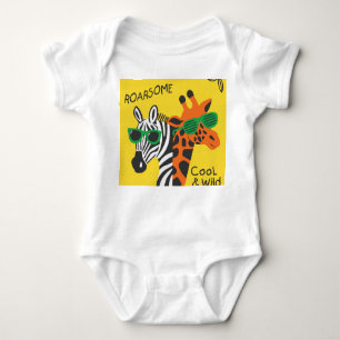Cool Zebra Giraffe Cartoon Illustration Baby Bodysuit