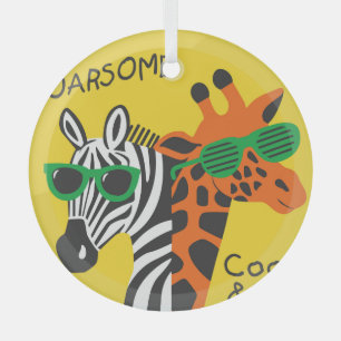 Cool Zebra Giraffe Cartoon Illustration Glass Tree Decoration