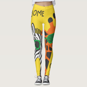 Cool Zebra Giraffe Cartoon Illustration Leggings
