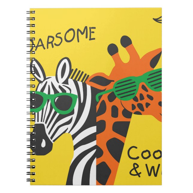 Cool Zebra Giraffe Cartoon Illustration Notebook (Front)