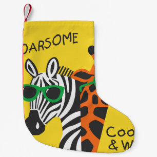 Cool Zebra Giraffe Cartoon Illustration Small Christmas Stocking