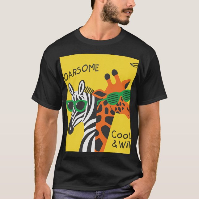 Cool Zebra Giraffe Cartoon Illustration T-Shirt (Front)