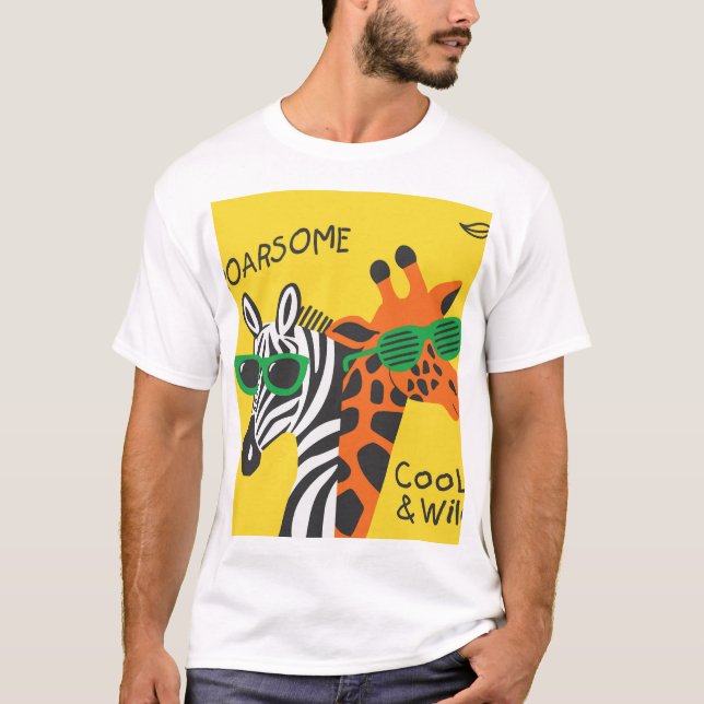 Cool Zebra Giraffe Cartoon Illustration T-Shirt (Front)