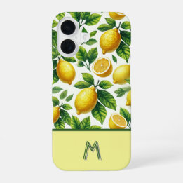 Cool zesty lemons patterned mongrammed iPhone 16 case
