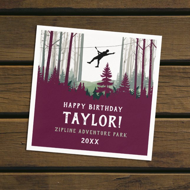 Cool Zipline Forest Burgundy Outdoor Greenery Napkin (Creator Uploaded)