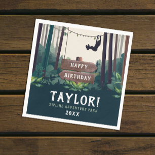 Cool Ziplining Forest Birthday Outdoor Greenery Napkin