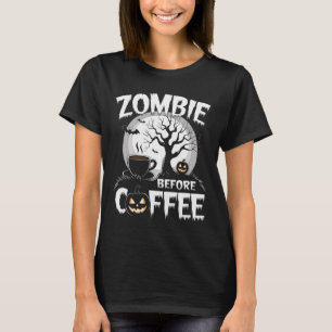 Cool Zombie Before Coffee Halloween Funny  T-Shirt