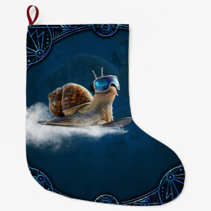 Cooler than the rest, the snowboarding snail. large christmas stocking