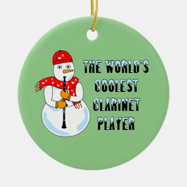 Coolest Clarinet Player Snowman Ceramic Tree Decoration (Front)