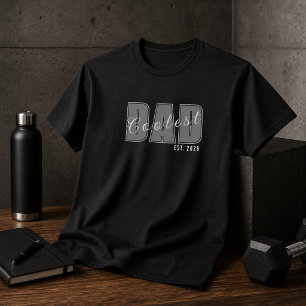 Coolest Dad Est. Custom Year White Script Dad Gift T-Shirt