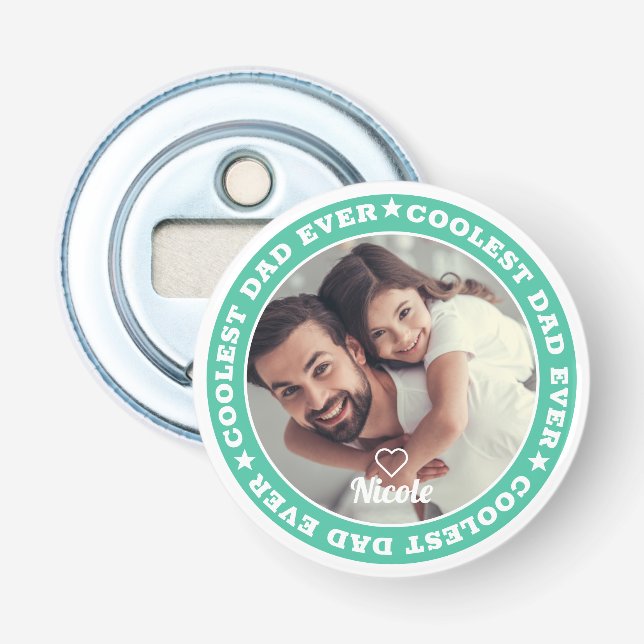 Coolest Dad Ever Modern Custom Photo Keepsake Bottle Opener (Front)