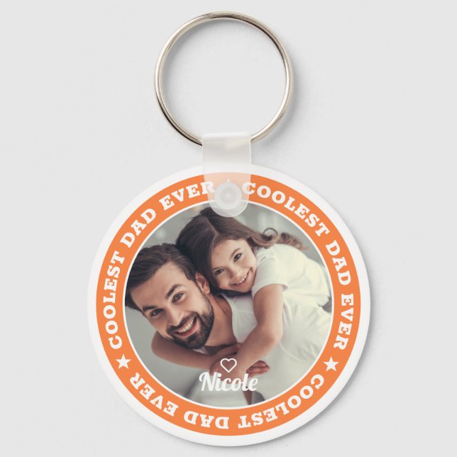 Coolest Dad Ever Modern Custom Photo Key Ring (Front)