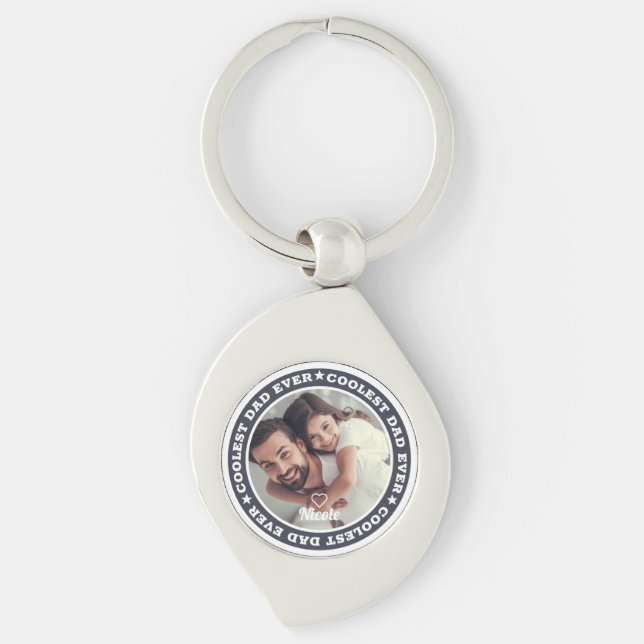Coolest Dad Ever Modern Custom Photo Key Ring (Front)