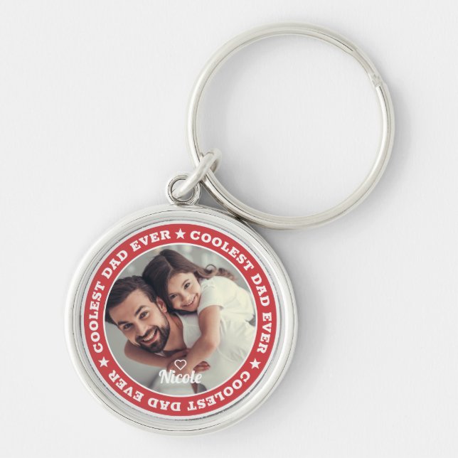 Coolest Dad Ever Modern Custom Photo Key Ring (Front)