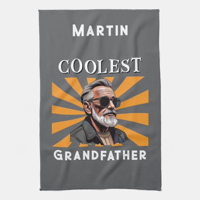 Coolest Grandfather Funny Retro Cool Sunglasses Tea Towel (Vertical)