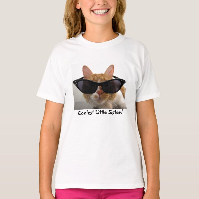 Coolest Little Sister Cool Cat Girls T-Shirt (Front)