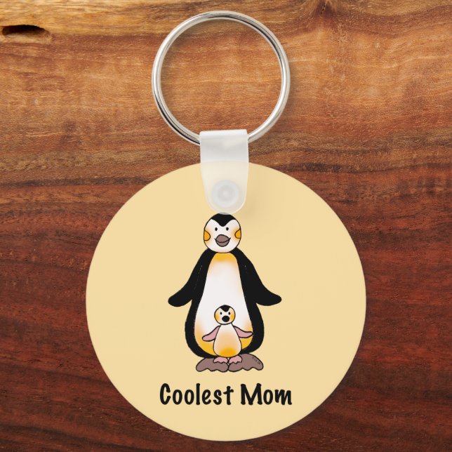 Coolest Mom Penguin Family Design Key Ring (Front)