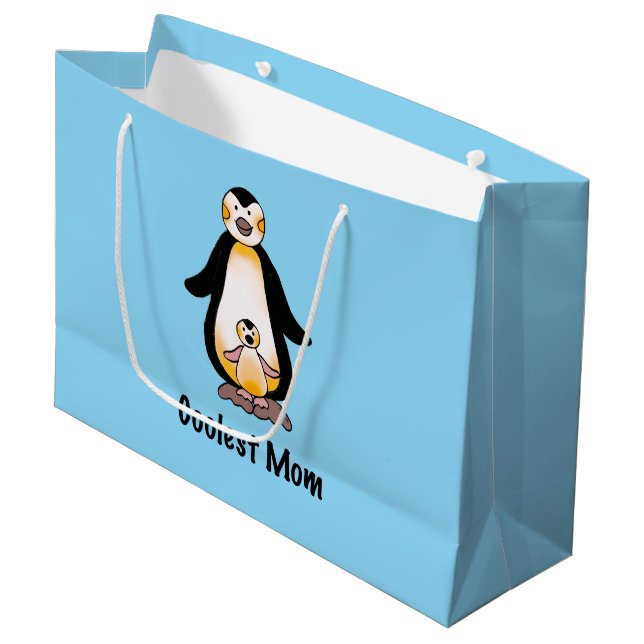 Coolest Mom Penguin Family Design Large Gift Bag (Front Angled)