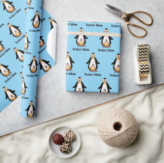 Coolest Mom Penguin Family Design Wrapping Paper