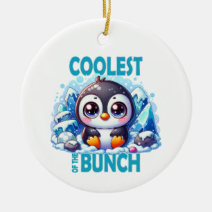 Coolest of the Bunch pun Cute baby Penguin cartoon Ceramic Tree Decoration