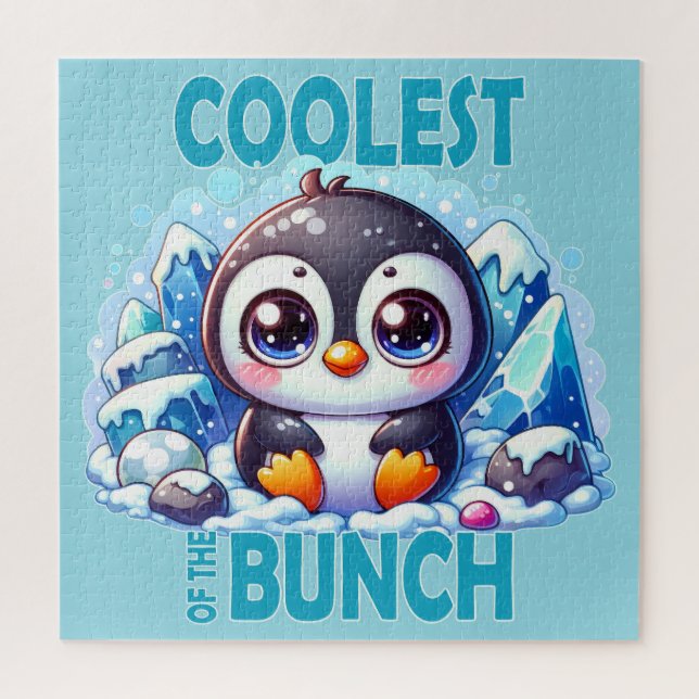 Coolest of the Bunch pun Cute baby Penguin cartoon Jigsaw Puzzle (Vertical)