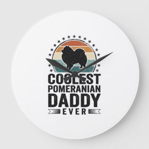 Coolest Pomeranian Daddy Vintage Dog Dad Shirt_1 Large Clock