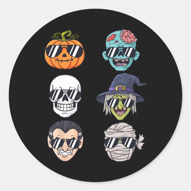 Coolest Pumpkin Halloween Skeleton Witch Vampire B Classic Round Sticker (Front)