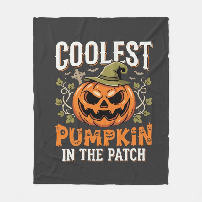 Coolest Pumpkin in the Patch Halloween Design Fleece Blanket (Front)
