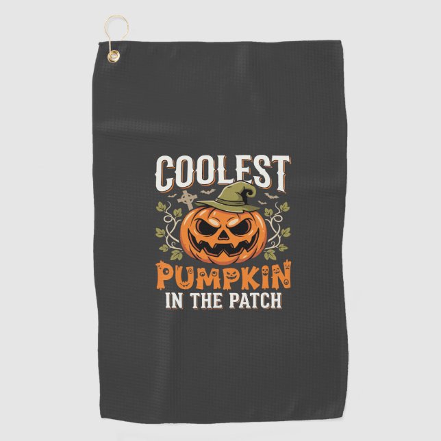 Coolest Pumpkin in the Patch Halloween Design Golf Towel (Front)