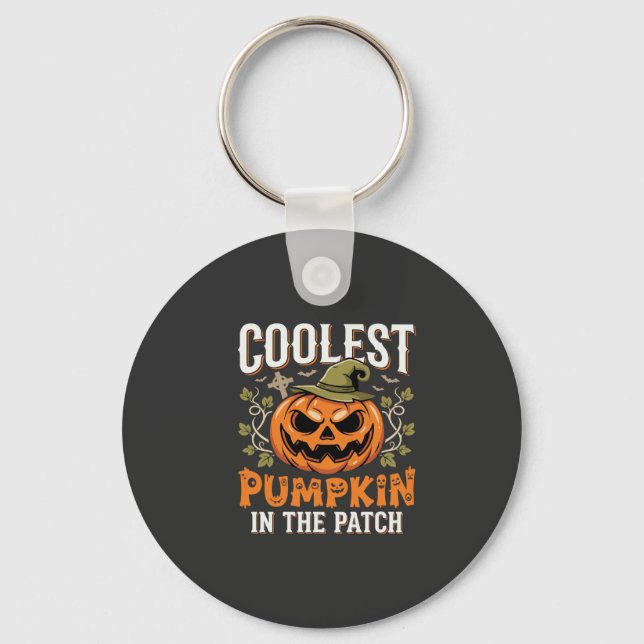 Coolest Pumpkin in the Patch Halloween Design Key Ring (Front)