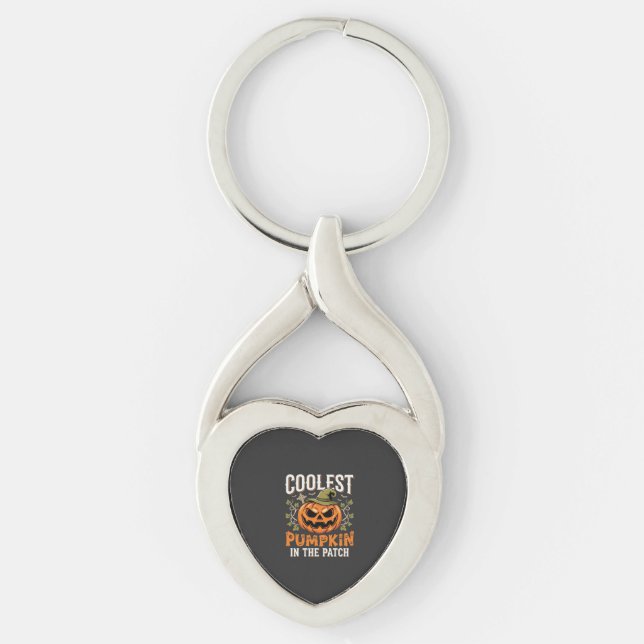 Coolest Pumpkin in the Patch Halloween Design Key Ring (Front)