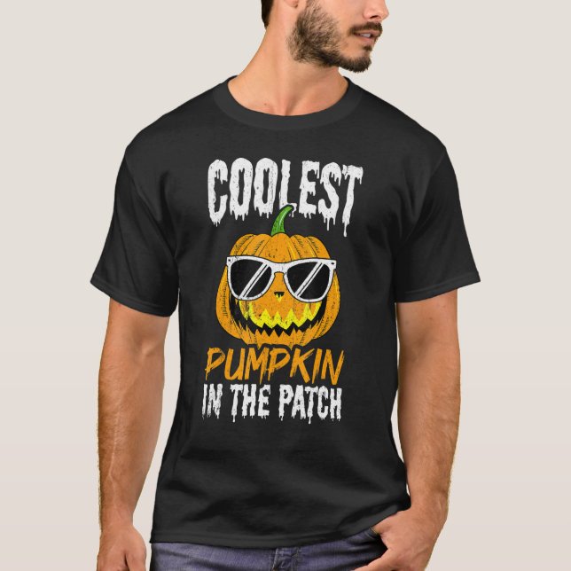 Coolest Pumpkin In The Patch Spooky Saying Hallowe T-Shirt (Front)