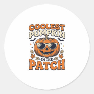 Coolest Pumpkin In The Patch Vintage Halloween Shi Classic Round Sticker