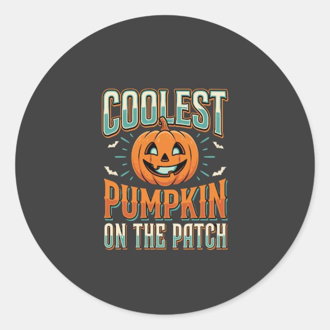 Coolest Pumpkin On The Patch Halloween Design_1 Classic Round Sticker (Front)