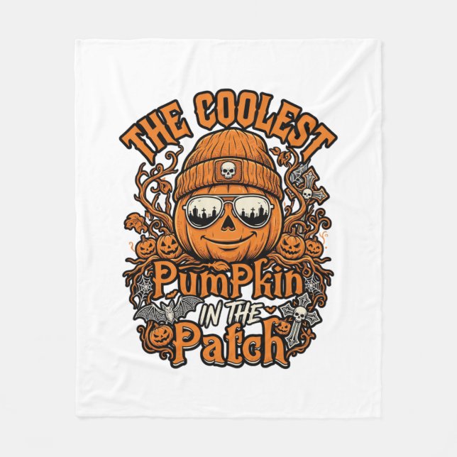 Coolest Pumpkin Patch Halloween Beanie Sunglasses Fleece Blanket (Front)