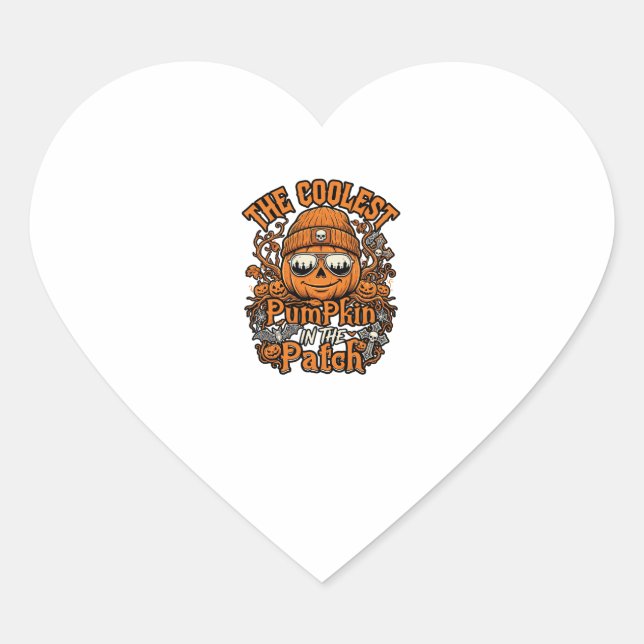 Coolest Pumpkin Patch Halloween Beanie Sunglasses Heart Sticker (Front)