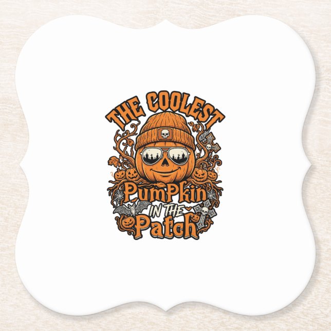 Coolest Pumpkin Patch Halloween Beanie Sunglasses Paper Coaster (Front)