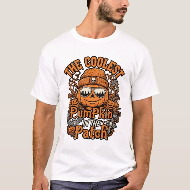 Coolest Pumpkin Patch Halloween Beanie Sunglasses T-Shirt (Front)