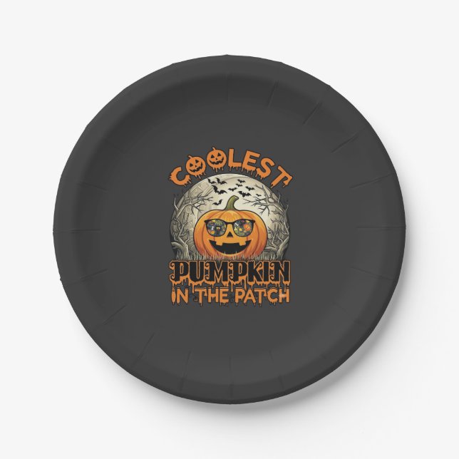 Coolest Pumpkin Patch Halloween Spooky Sunglasses_ Paper Plate (Front)