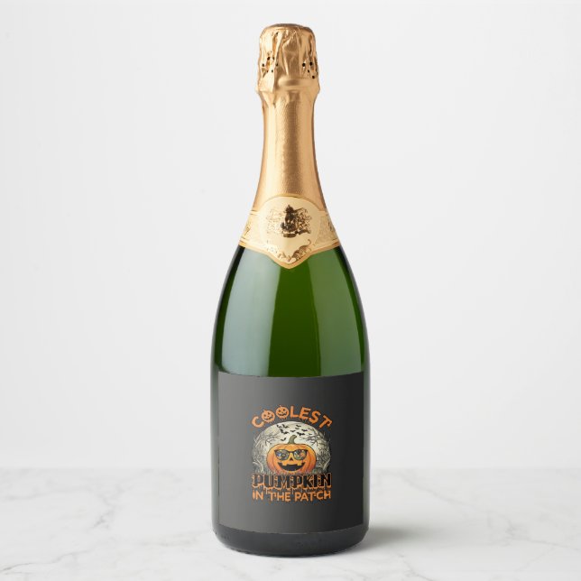 Coolest Pumpkin Patch Halloween Spooky Sunglasses_ Sparkling Wine Label (Front)