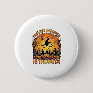 Coolest Pumpkin Patch Halloween Witch Spiders Grav 6 Cm Round Badge