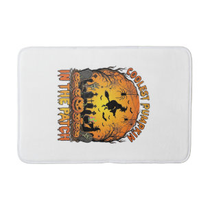 Coolest Pumpkin Patch Halloween Witch Spiders Grav Bath Mat