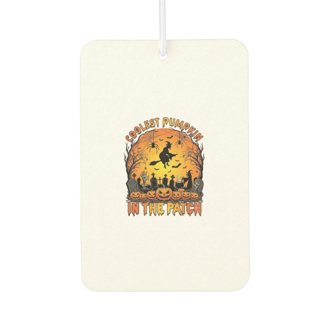 Coolest Pumpkin Patch Halloween Witch Spiders Grav Car Air Freshener (Front)