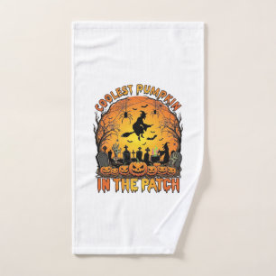Coolest Pumpkin Patch Halloween Witch Spiders Grav Hand Towel