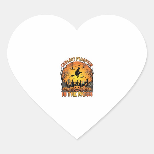 Coolest Pumpkin Patch Halloween Witch Spiders Grav Heart Sticker (Front)