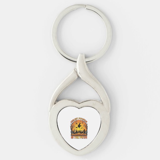 Coolest Pumpkin Patch Halloween Witch Spiders Grav Key Ring (Front)