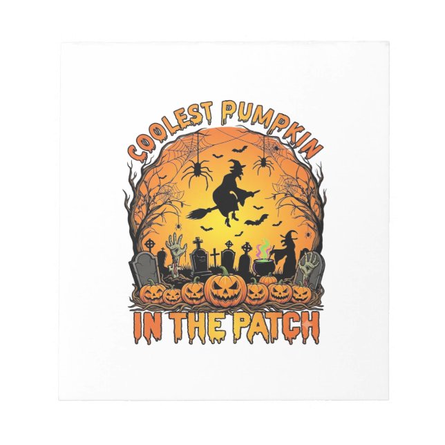 Coolest Pumpkin Patch Halloween Witch Spiders Grav Notepad (Front)