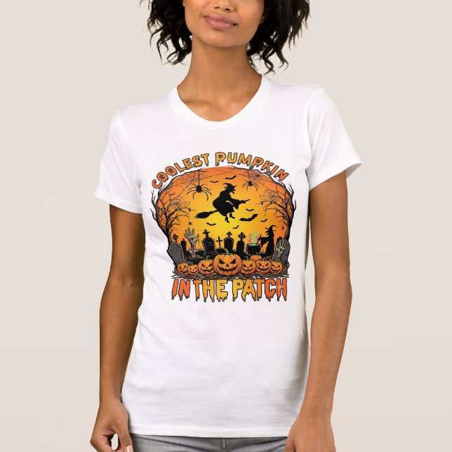 Coolest Pumpkin Patch Halloween Witch Spiders Grav T-Shirt (Front)