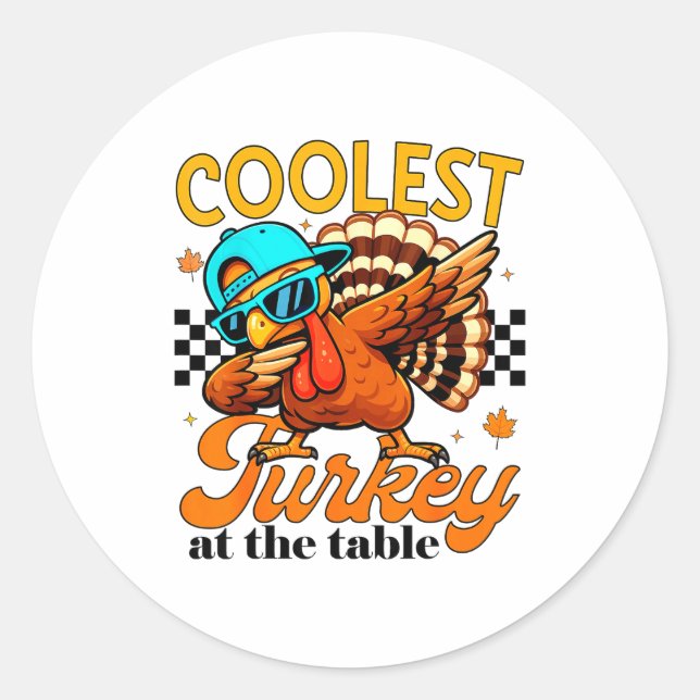 Coolest Turkey At Table Funny Bird Toddler Boys Th Classic Round Sticker (Front)